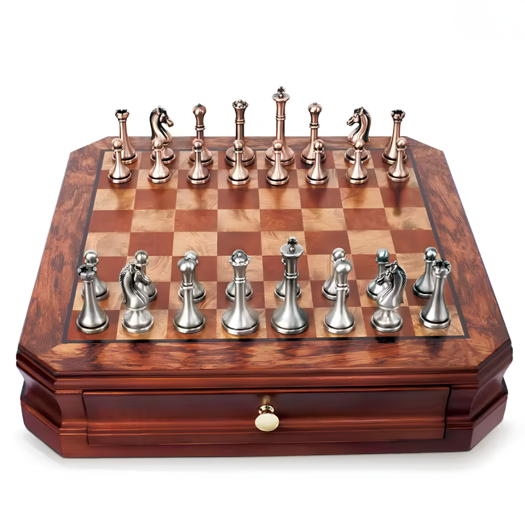 Schach-Set aus Metall Kupfer und Silber