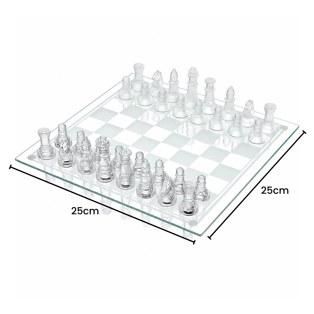 Schachbrett Glas 25 cm mit Spielfiguren