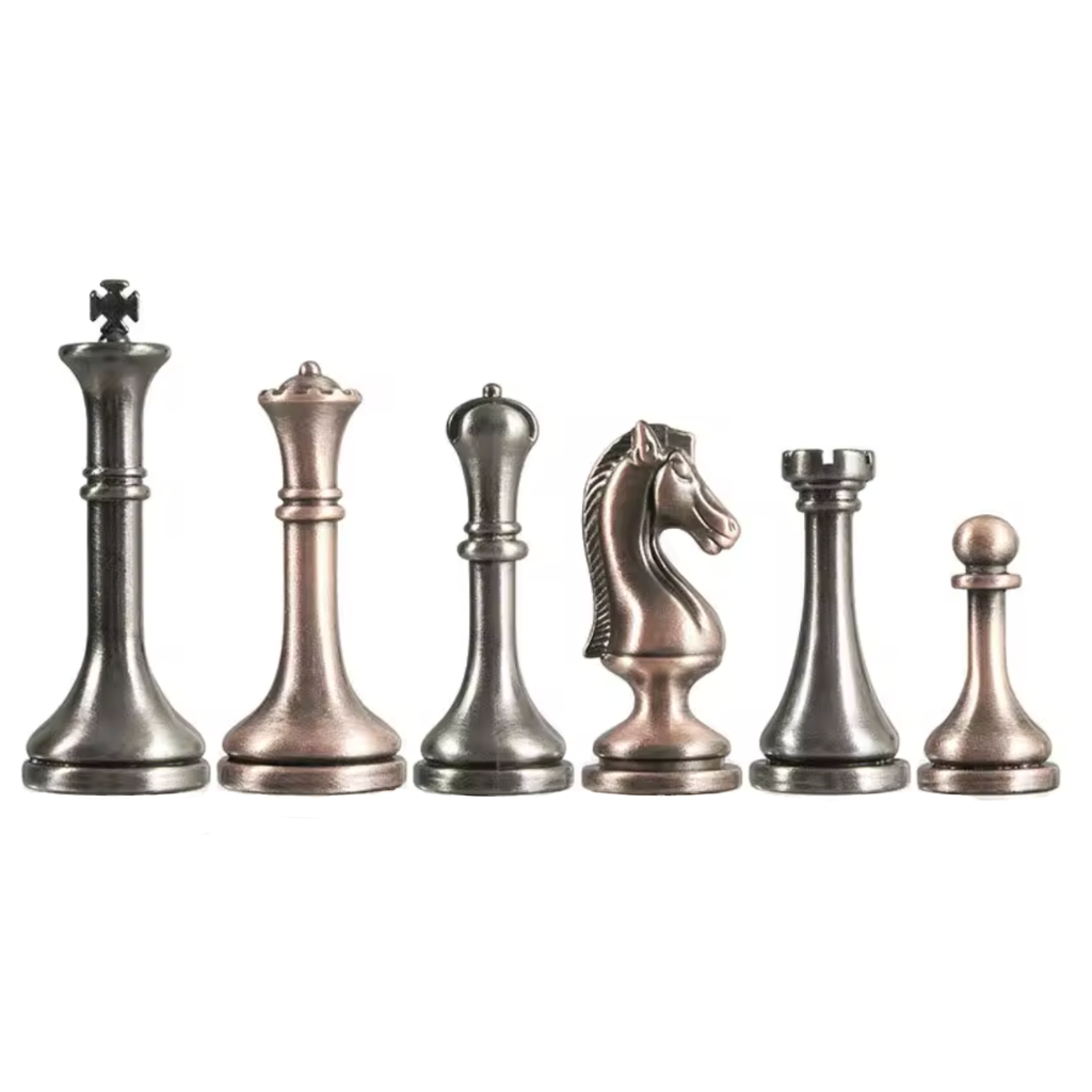 Schachbrett Holz 30,5 cm mit Metallfiguren