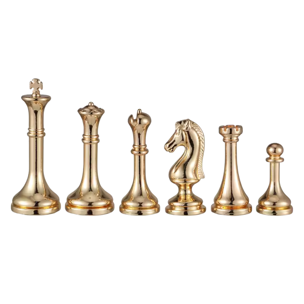 Schachbrett schwarz mit Metallfiguren