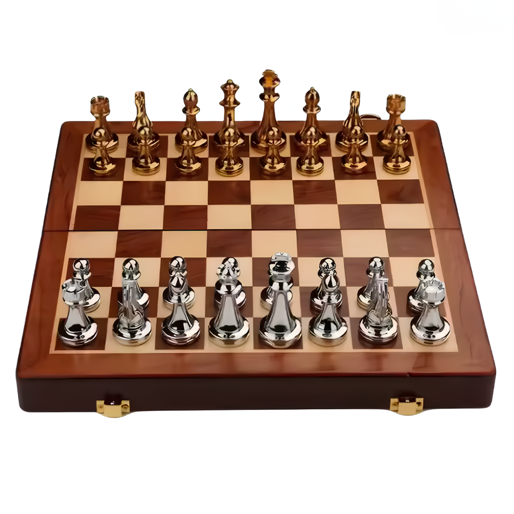 Schachspiel aus Holz mit Zinkfiguren