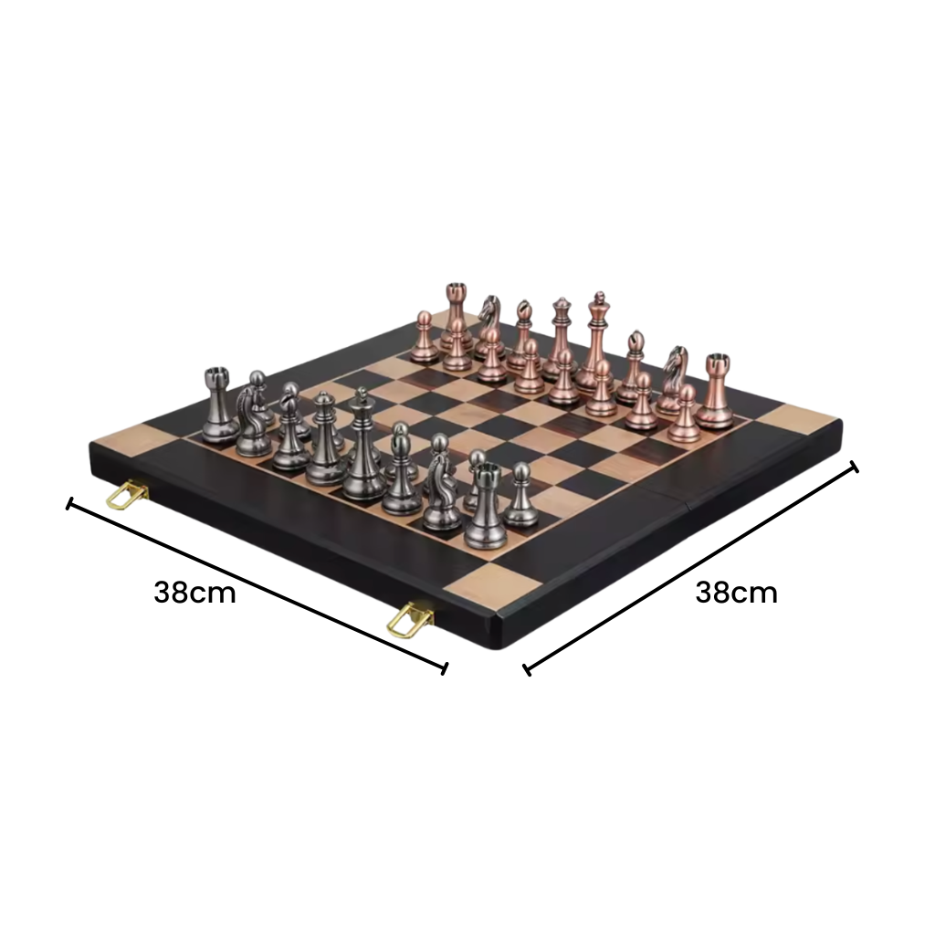 Schachspiel Metall Ebenholz